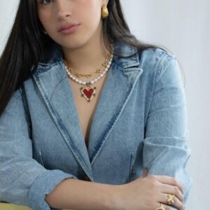 Collar de perla natural con Dije Corazón de Pasión   Chapa Oro  de 22k