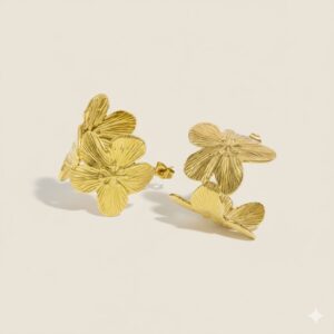 Arracadas Flor Texturizada Color Dorado Acero Inoxidable