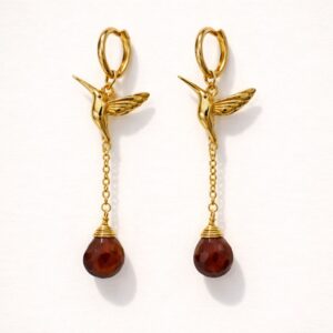 Aretes Colibrí Hummingbird – Calcedonia Mantequilla Chapa de Oro de 22 K