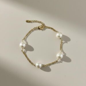 Pulsera Cadena con Perlas " Lluvia de Perlas"Chapa de Oro 22 K