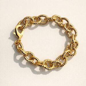 Pulsera "Hammered Gold" Eslabones Texturizados Chapa de Oro 22