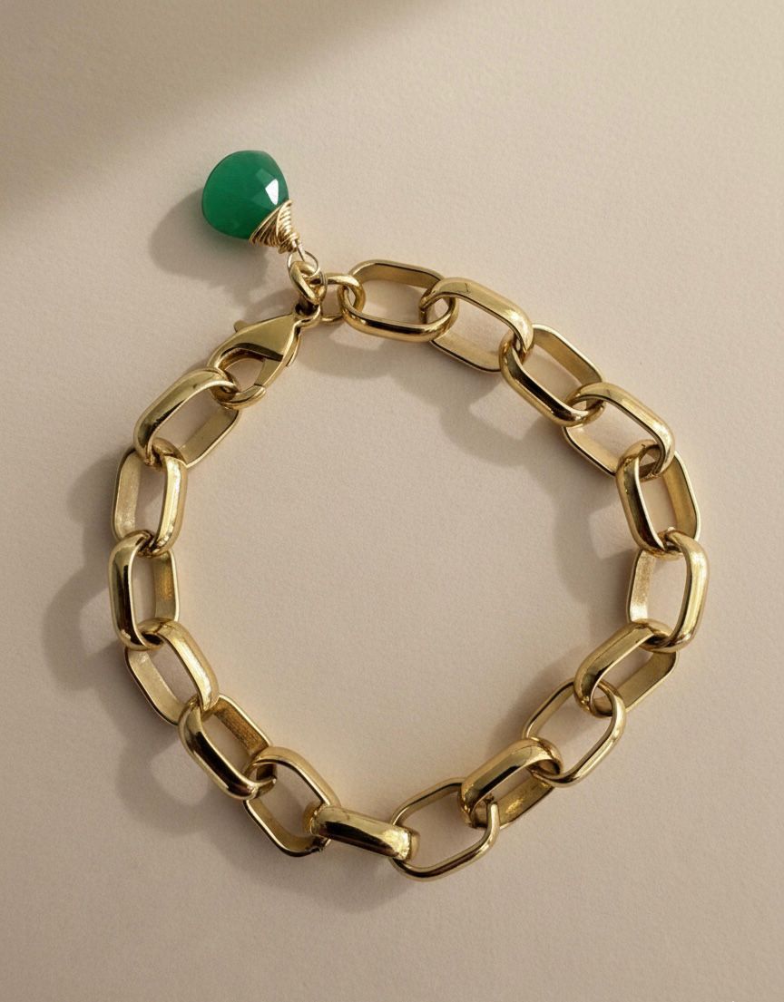 Pulsera "Link Esmerald"Eslabones Ovalados Chapa de Oro 22