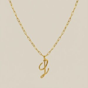  Collar Signature Initial Cadena con Inicial cursiva Chapa de Oro 22K