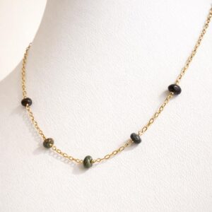 Collar Bruma en Cadena  Chapa Oro 22Kcon piedra natural facetada rondel turmalina
