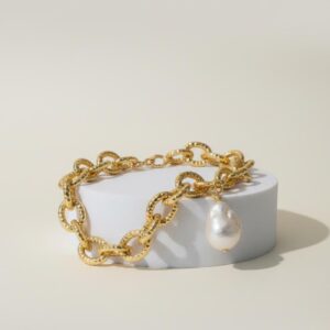 Pulsera "Hammered Gold" Barroca Eslabones Texturizados Chapa de Oro 22