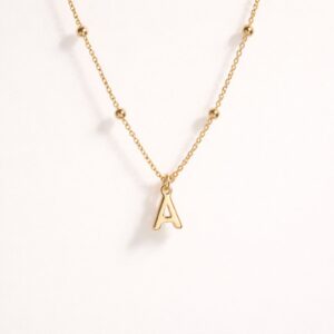 Collar Letter Chain Mini Cadena de Bolitas con Dije de Inicial Mini Chapa de Oro 22K