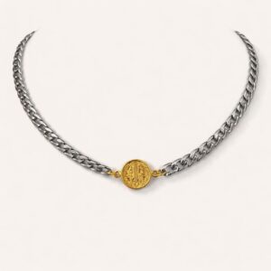 Collar San Benito Duo – Cadena Plateada con Medalla de San Benito Chapa de Oro 22k CIANNA