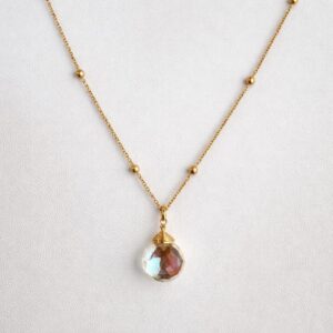  Collar Elemental de Piedra Natural Cuarzo Arcoiris y Chapa de Oro 22 k |CIANNA