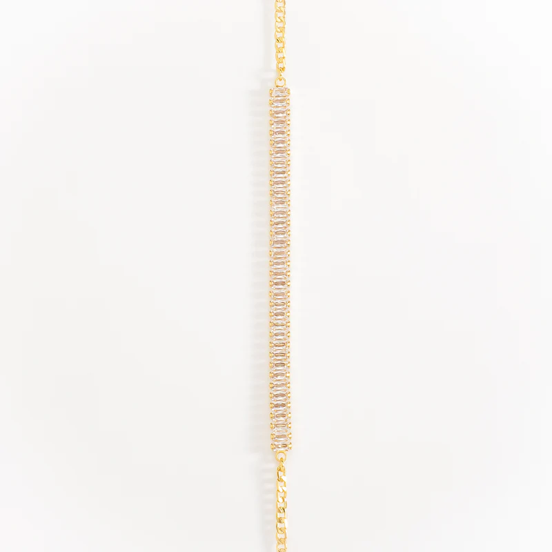 Pulsera Destello Tipo Tennis con Zirconias Corte Baguette Chapa de Oro 22k - Image 2