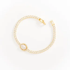 Pulsera Helena  con Piedra Central Ovalada y Zirconias Chapa de Oro 22k