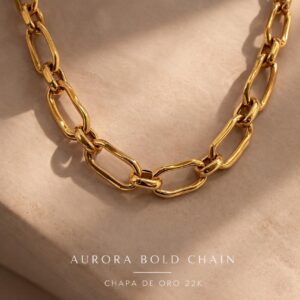 Collar Aurora Bold Chain Chapa de Oro 22K