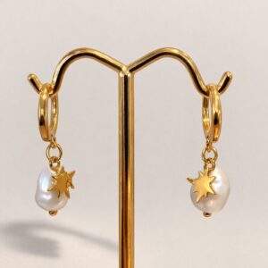 Aretes Estelar Perla Natural & Oro 22K