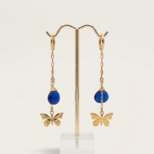 Aretes Zafiro Monarca  – Chapa de Oro de 22 K
