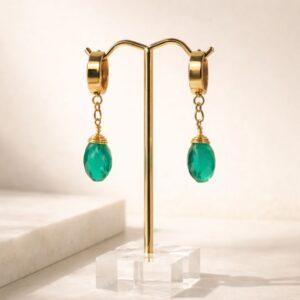 Aretes Esmeralda Aura  – Chapa de Oro de 22 K