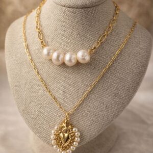 Collar Cadena Cuarteto de Perlas Chapa de Oro 22K