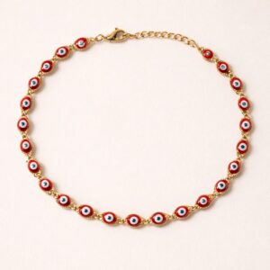 Collar Amuleto Nazar Red con ojitos turcos rojos en cadena de chapa de oro 22k joyería mística Cianna