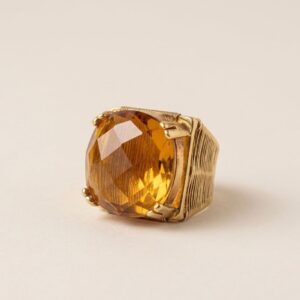 Anillo Solaris -Piedra Ambar en Chapa de Oro 24 k