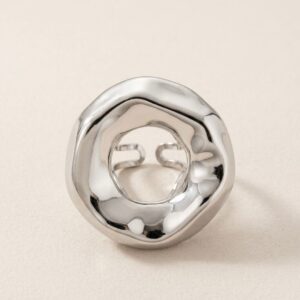 Anillo Orgánico Redondo Plateado  Acero Inoxidable Ajustable