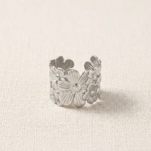 Anillo Flores Acero Inoxidable Ajustable