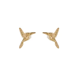 Aretes Broquel Dorado  Colibrí “Vuelo Alto” – Chapa de Oro 22k