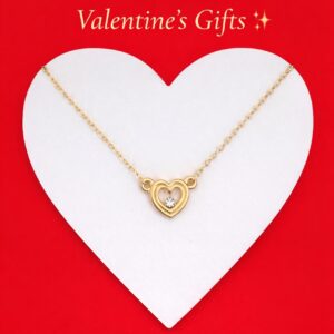 Cadena "Corazón Detello"Collar de Doble Corazón con Cristal en Chapa de Oro 22K – Collar Elegante y Brillante para Regalo
