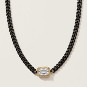 Collar Cadena Sovereign Crystal -Collar Cadena Cubana Gun Metal con Dije de Cristal Rectangular Biselado – Cianna
