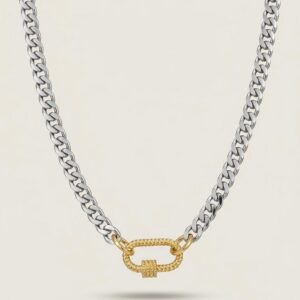 Collar Dual Link -Collar Cadena Plateada con Broche Dorado Central 14K – Cianna
