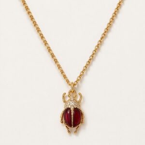Collar Escarabajo fuego dorado con Rubelita y Cristales  Amuleto de protección | CIANNA