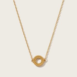 Collar Halo Dorado cadena fina con Aro Trenzado -CIANNA Chapa de Oro 22K