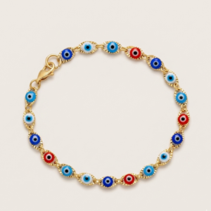 Pulsera Amuleto Nazar con ojitos turcos de colores y chapa de oro 22k joyería Cianna.