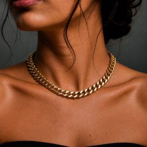gargantilla cubana de oro, gargantilla de oro, cadena cubana, gargantilla gruesa, joyeria hipoalergenica, libre de niquel, chapa de oro 22k, joyeria de oro cianna, choker de eslabones