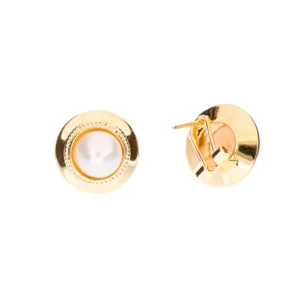 Aretes broquel de perla imperial con marco biselado dorado Cianna
